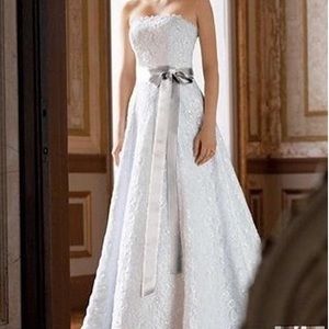 White , all over beaded corded lace , A-line dress